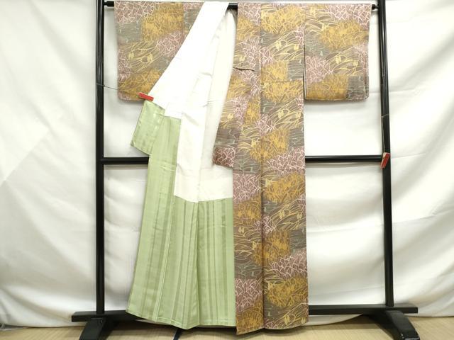 平和屋着物■染色作家 小溝一夫 小紋 流水枝葉文 暈し染め 正絹 逸品 DABF9492qa