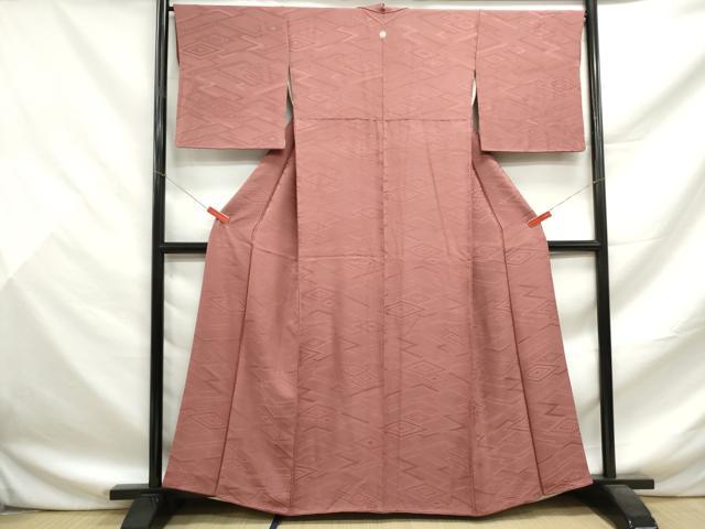 平和屋着物■上質な色無地 菱地紋 蘇芳香色 正絹 逸品 DABF9494qa