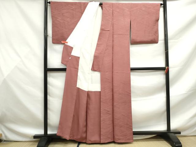 平和屋着物■上質な色無地 菱地紋 蘇芳香色 正絹 逸品 DABF9494qa