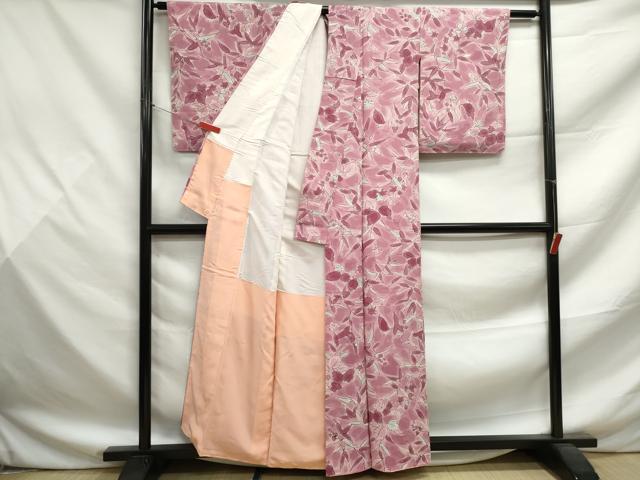 平和屋着物■上質な小紋 手描き 沢瀉 オモダカ 枝花文 暈し染め 正絹 逸品 DABF9500qa
