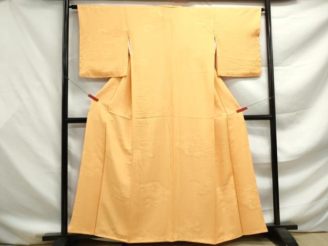 平和屋着物■上質な色無地 重ね雲地紋 萱草色 正絹 逸品 DABF9513qa
