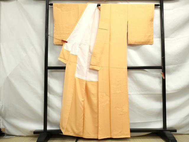 平和屋着物■上質な色無地 重ね雲地紋 萱草色 正絹 逸品 DABF9513qa