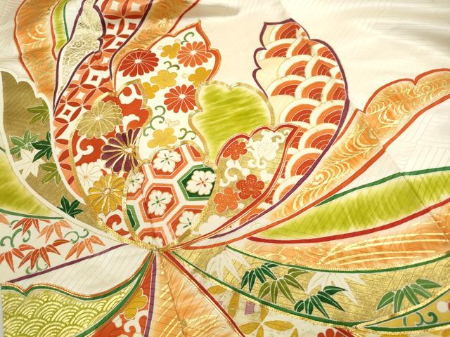 平和屋着物■豪華振袖 駒刺繍 亀甲華紋 乱菊文 暈し染め 金彩 正絹 逸品 DABF9514qa