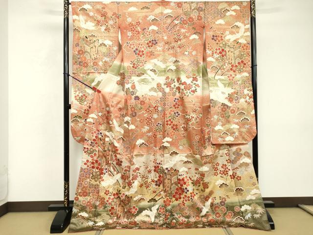 平和屋着物■豪華振袖 御所車吉祥飛鶴文 暈し染め 金彩 正絹 逸品 DABF9521cd