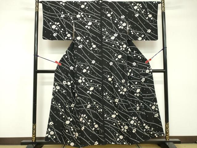 平和屋着物■上質な小紋 絞り 辻が花 黒地 正絹 逸品 DABF9583cd