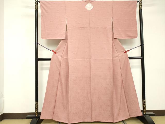 平和屋着物■上質な色無地 舞花地紋 紅梅色 正絹 逸品 DABF9588cd