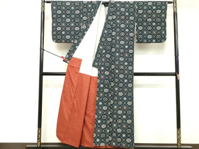 平和屋着物■上質な小紋 紬地 蜀江花文 正絹 逸品 DABF9601cd