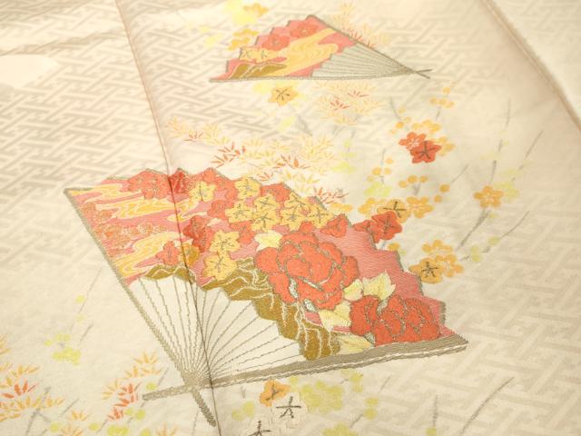 平和屋着物■訪問着 刺繍 扇面枝花文 暈し染め 金糸 正絹 逸品 DABF9608cd