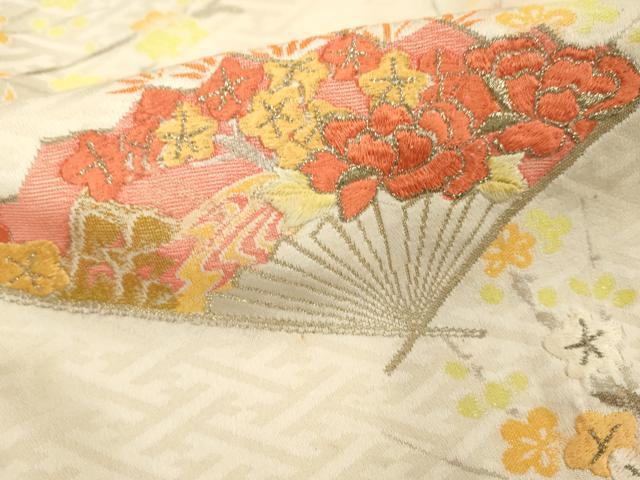 平和屋着物■訪問着 刺繍 扇面枝花文 暈し染め 金糸 正絹 逸品 DABF9608cd