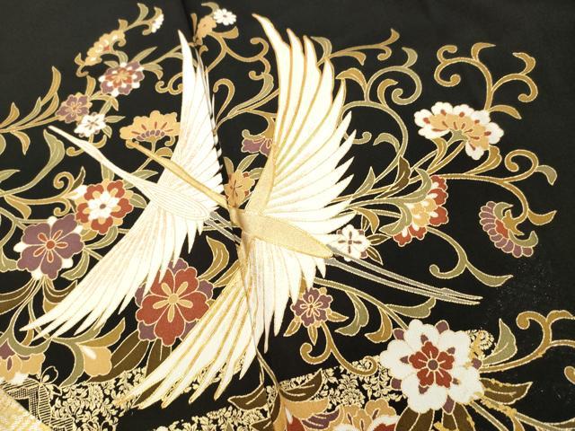 平和屋着物■豪華黒留袖 駒刺繍 飛鶴花文 金彩 正絹 逸品 DABF9613cd