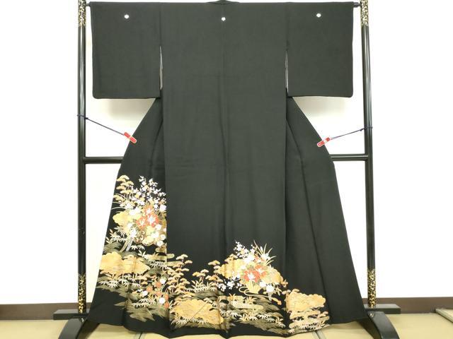 平和屋着物■豪華黒留袖 駒刺繍 花車文 松竹梅 金彩 正絹 逸品 DABF9615cd