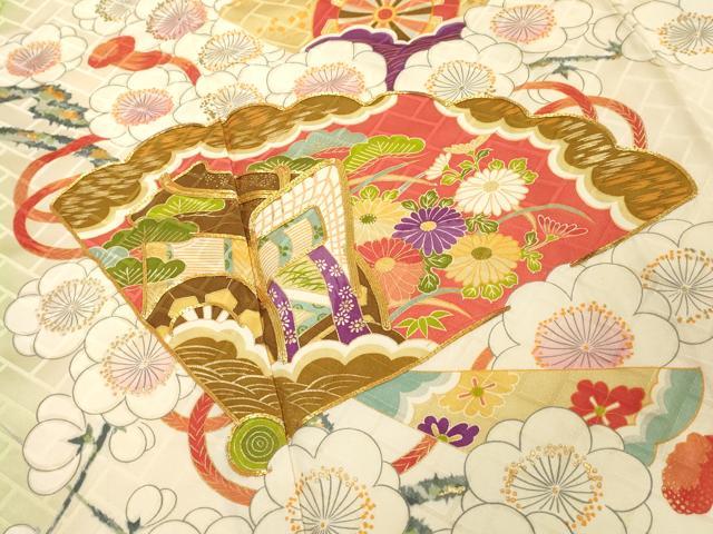 平和屋着物■豪華振袖 駒刺繍 扇面御所車花文 暈し染め 金彩 正絹 逸品 DABF9620cd