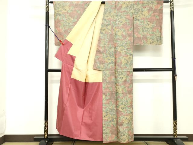 平和屋着物■上質な紬 9マルキ 草花文 正絹 逸品 DABF9633cd