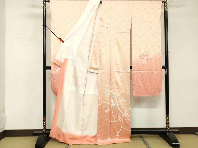 平和屋着物■上質な小紋 総刺繍 駒刺繍 束ね熨斗花文 暈し染め 正絹 逸品 DABF9639cd
