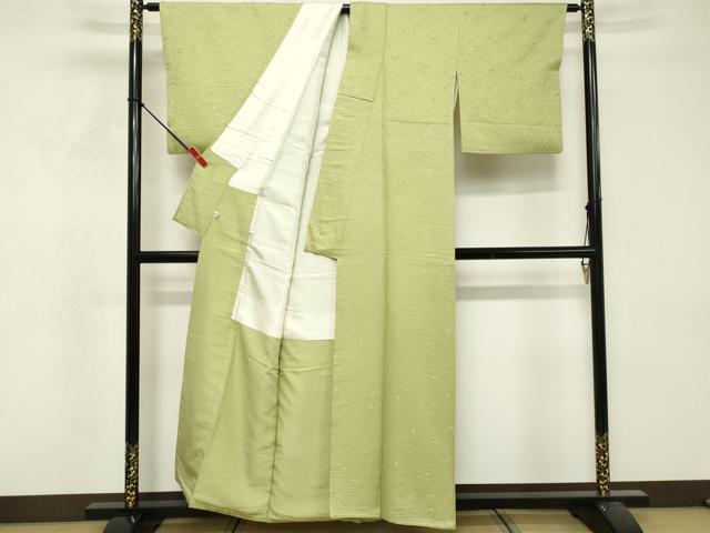 平和屋着物■上質な色無地 舞花地紋 若葉色 大丸扱い 正絹 逸品 DABF9645cd
