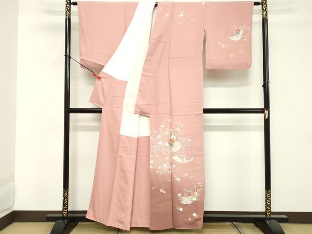 平和屋着物■訪問着 駒刺繍 流水草花文 暈し染め 金彩 正絹 逸品 DABF9666cd