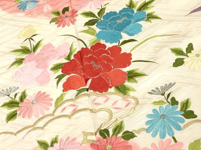 平和屋着物■豪華振袖 総刺繍 草花文 金糸 正絹 逸品 DABF9669cd