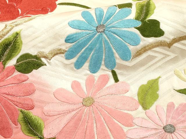 平和屋着物■豪華振袖 総刺繍 草花文 金糸 正絹 逸品 DABF9669cd