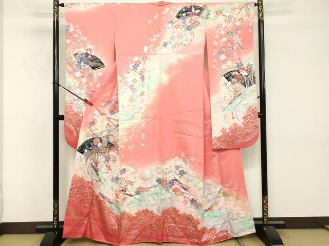 平和屋着物■豪華振袖 駒刺繍 扇面花文 暈し染め 金銀彩 正絹 逸品 DABF9671cd