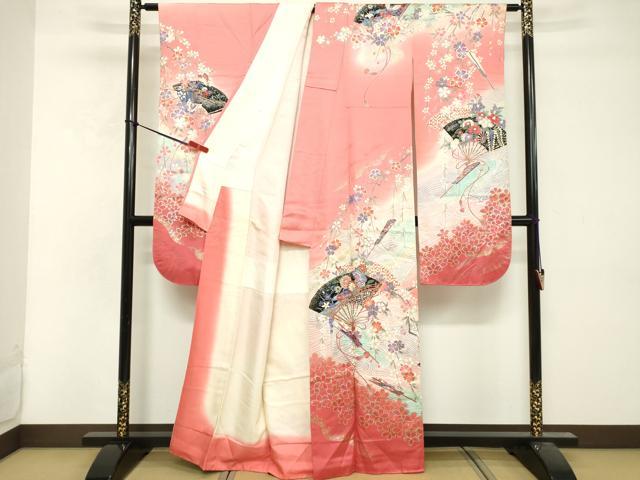 平和屋着物■豪華振袖 駒刺繍 扇面花文 暈し染め 金銀彩 正絹 逸品 DABF9671cd