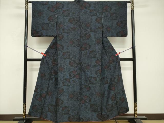 平和屋着物■結城紬 80亀甲 切嵌花文 正絹 逸品 DABF9714cd