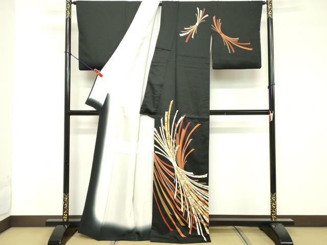 平和屋着物■訪問着 束ね熨斗花文 黒地 金彩 正絹 逸品 DABF9719cd