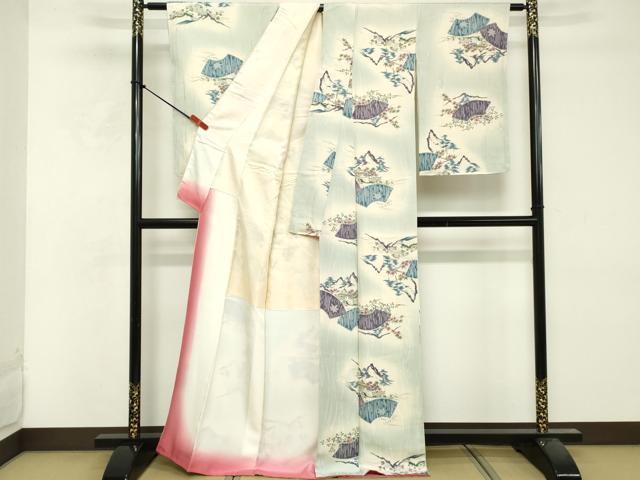 平和屋着物■上質な小紋 手描き 地紙風景文 暈し染め 正絹 逸品 DABF9731cd