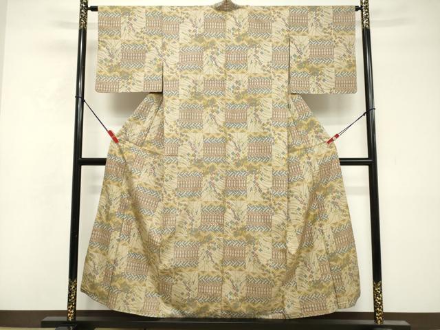 平和屋着物■上質な紬 吉祥草花文 胴抜き仕立て 正絹 逸品 DABF9739cd