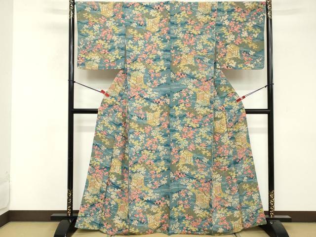 平和屋着物■上質な小紋 御所車花文 金彩 正絹 逸品 DABF9755cd