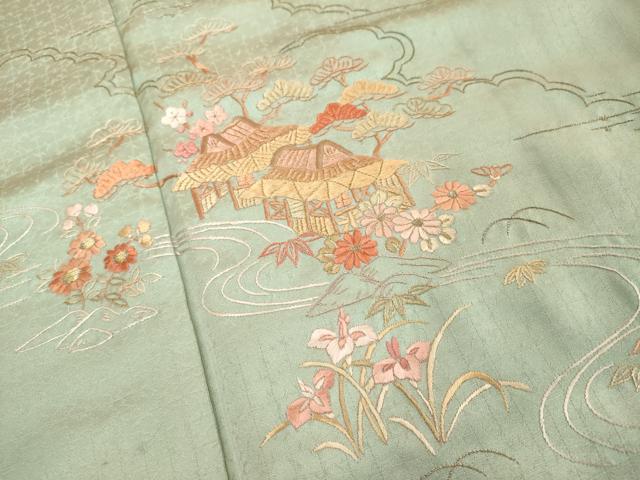 平和屋着物■訪問着 駒刺繍 総刺繍 風景花文 金糸 正絹 逸品 DABF9762cd
