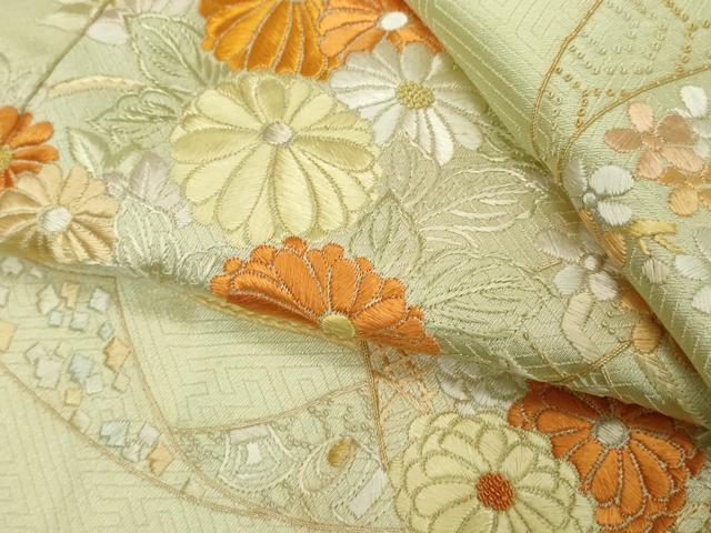 平和屋着物■中国三大刺繍 相良刺繍 総刺繍 訪問着 草花文 正絹 逸品 DABF9807cd