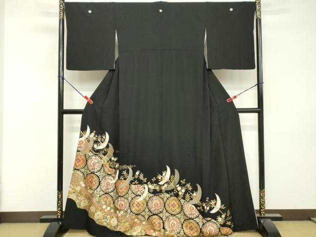 平和屋着物■豪華黒留袖 こま 飛鶴花丸文 金銀彩 正絹 逸品 DABF9810cd