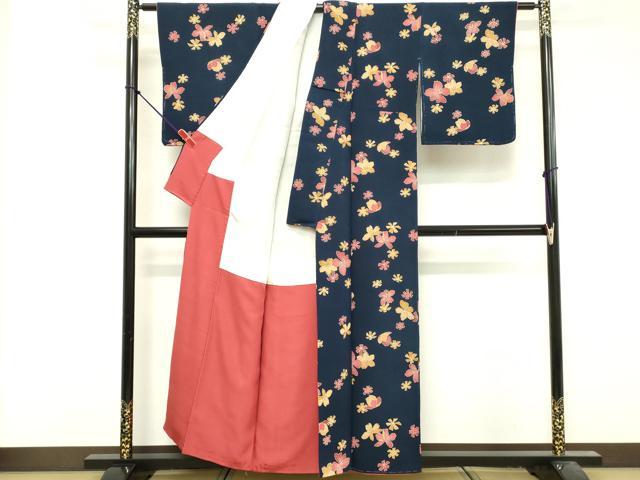 平和屋着物■上質な小紋 舞花文 鬼しぼ縮緬 正絹 逸品 DABF9858cd