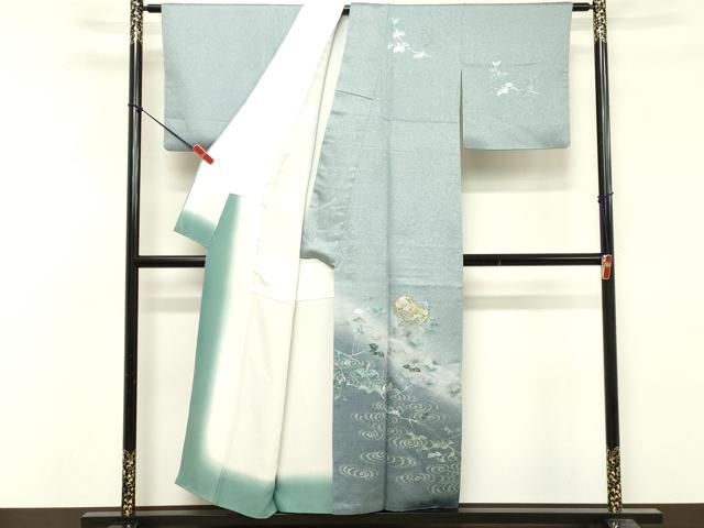 平和屋着物■訪問着 駒刺繍 流水草花文 暈し染め 金銀彩 正絹 逸品 DABF9863cd