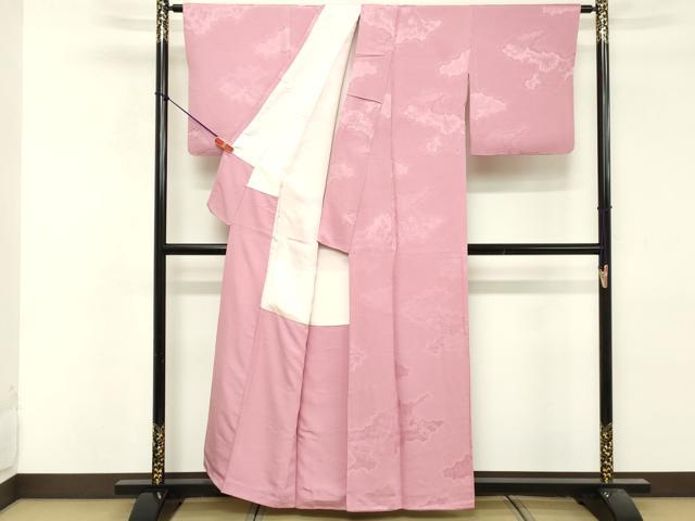 平和屋着物■上質な色無地 雲取り花地紋 鴇色 正絹 逸品 DABF9868cd