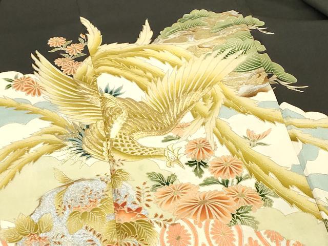 平和屋着物■豪華黒留袖 刺繍 鳳凰花文 金銀彩 正絹 逸品 DABF9888cd