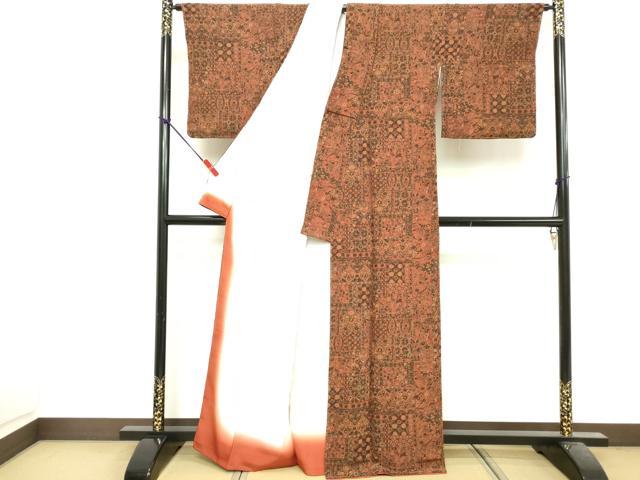 平和屋着物■上質な小紋 更紗花文 鬼しぼ縮緬 正絹 逸品 未使用 DABF9942cd