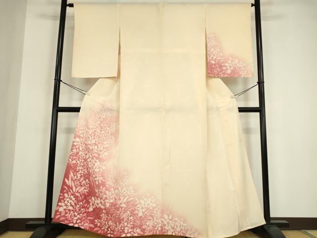 平和屋着物▽訪問着 単衣 ろうけつ染 草花文 暈し染め 正絹 逸品 DABG0007az