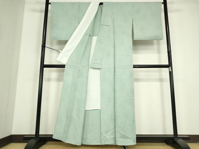 平和屋着物▽上質な色無地 単衣 辻が花地紋 錆青磁色 正絹 逸品 DABG0017az