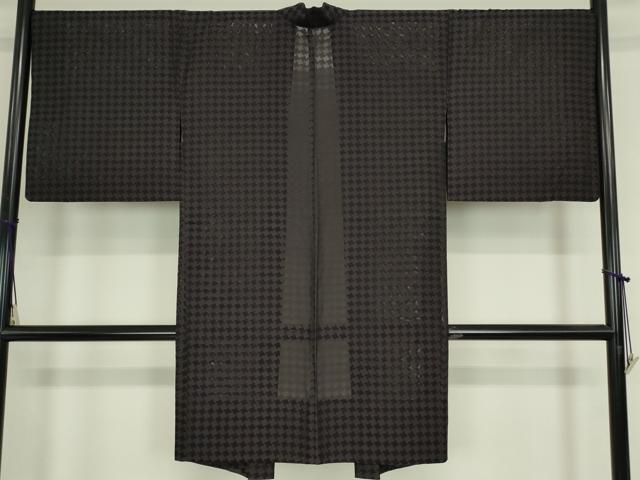 平和屋着物▽西陣 中村源織物 源一坊 長羽織 スリーシーズン 春夏秋 塵除け 紋紗織 竹姫 千鳥格子 反端付き 正絹 逸品 DABG0019az