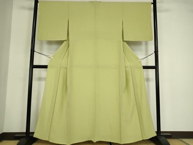 平和屋着物▽本草木染作家 瑞寶 色無地 単衣 若葉色 正絹 逸品 DABG0030az