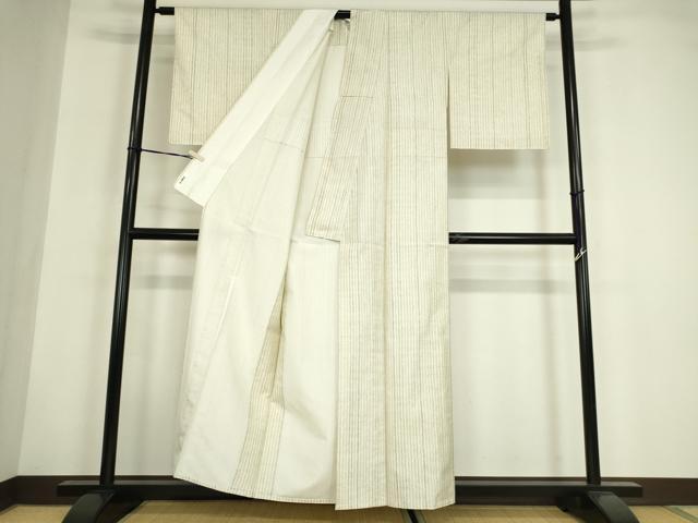 平和屋着物▽上質な小紋 紬地 単衣 縞 正絹 逸品 DABG0037az