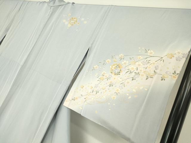 平和屋着物▽訪問着 単衣 雪輪枝垂れ桜文 暈し染め 金彩 正絹 逸品 DABG0040az