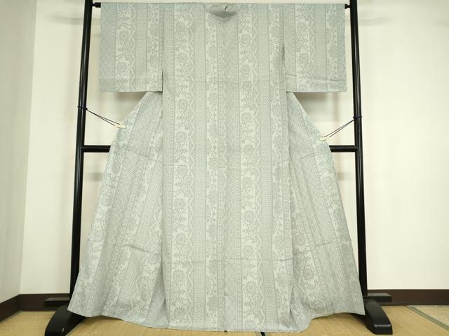 平和屋着物▽本塩沢 単衣 更紗花間道 正絹 逸品 DABG0047az