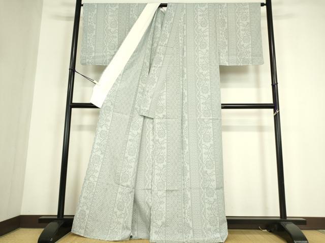 平和屋着物▽本塩沢 単衣 更紗花間道 正絹 逸品 DABG0047az