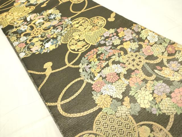平和屋着物▽西陣 紋屋井関 御寮織 六通柄袋帯 スリーシーズン 春夏秋 紐花文 金糸 ますいわ屋扱い 正絹 逸品 DABG0049az