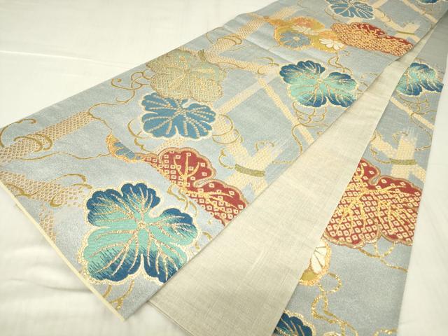 平和屋着物▽六通柄袋帯 スリーシーズン 春夏秋 蔦の葉文 金糸 正絹 逸品 DABG0101az