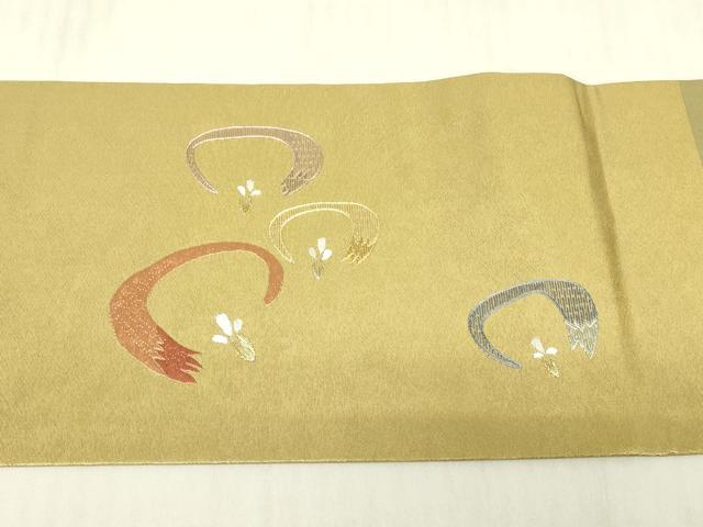 平和屋着物▼総刺繍 九寸名古屋帯 舞花文 金糸 引箔 正絹 逸品 DABG0143az