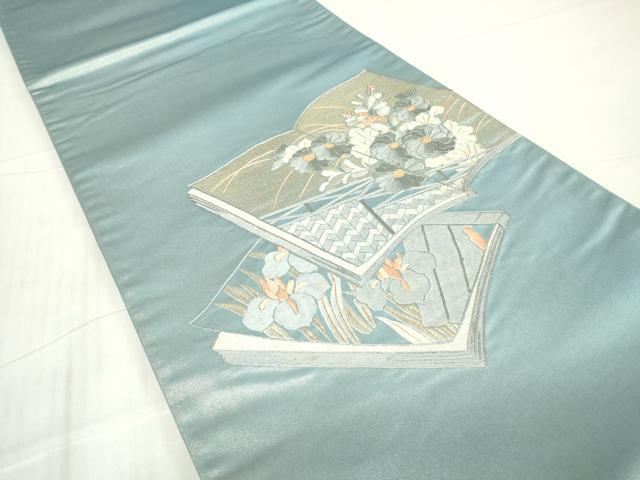 平和屋着物▼総刺繍 太鼓柄袋帯 冊子花文 金糸 正絹 逸品 DABG0171az
