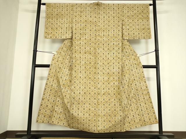 平和屋着物▽上質な紬 単衣 菱繋ぎ 正絹 逸品 DABG0210az
